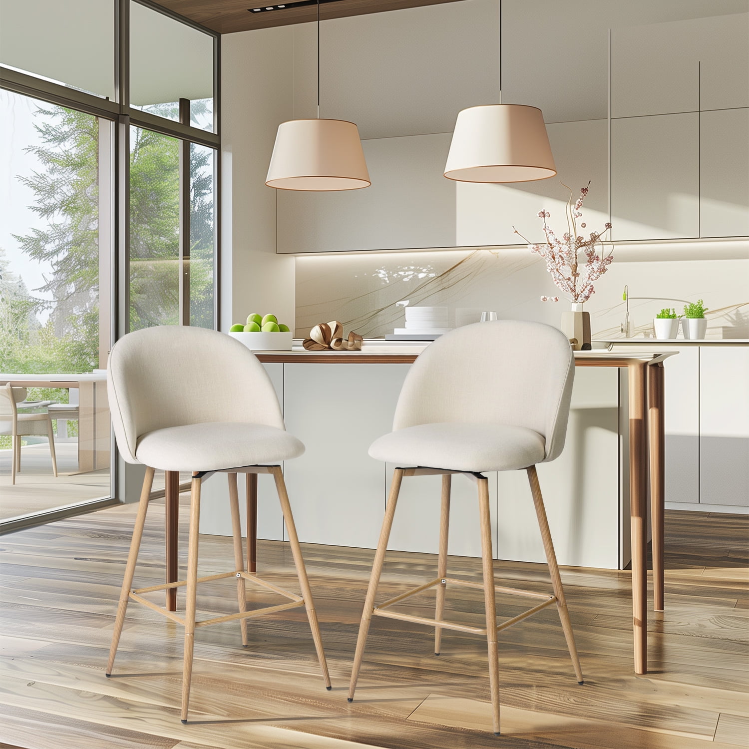 Homy Casa 26" Counter Height Bar Stools Set of 2, Swivel Stools for Kitchen Island, Pale Beige