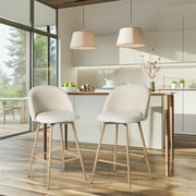 Homy Casa 26 Counter Height Bar Stools Set of 2, Swivel Stools for Kitchen Island, Pale Beige