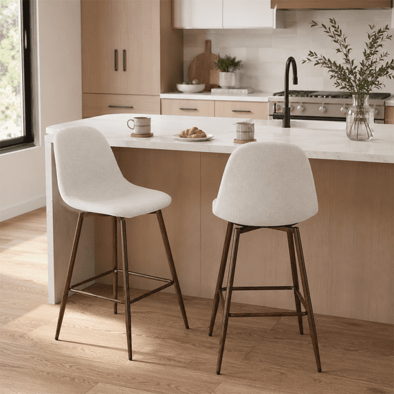 Homy Casa 26" Swivel Counter Height Bar Stools Set of 2 for Kitchen Island Beige Fabric