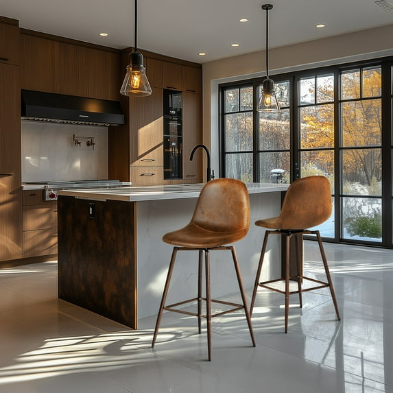 Homy Casa 26" Swivel Counter Height Bar Stools, Set of 2, Suede, Wood-Look Metal Legs