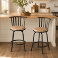 thumbnail image 1 of Homy Casa Adjustable 24" or 29" Swivel Bar Stools Set of 2, Contemporary Faux Leather Upholstered, Brown, 1 of 11
