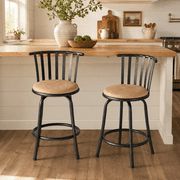 Homy Casa Adjustable 24" or 29" Swivel Bar Stools Set of 2, Contemporary Faux Leather Upholstered, Brown