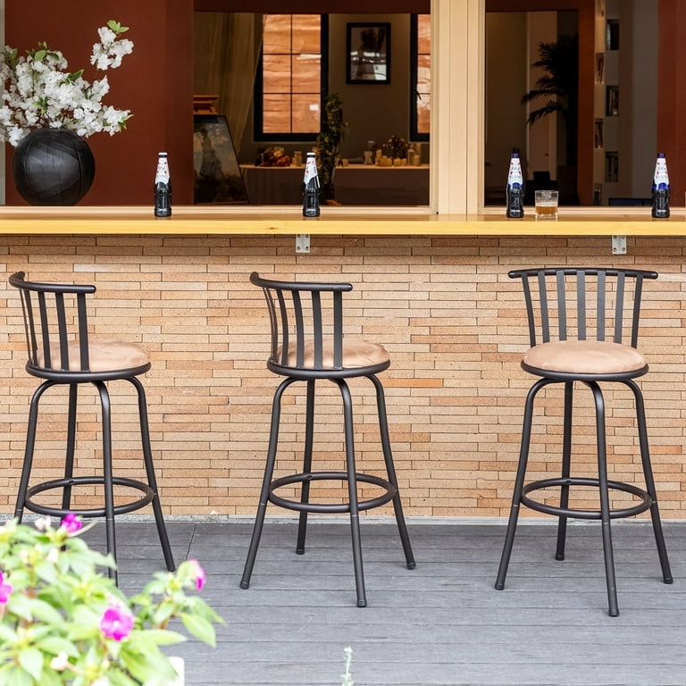 Homy Casa 29 Swivel Counter Height Bar Stools with Backrest Set of 3 Faux Upholstered with Metal Frame Brown