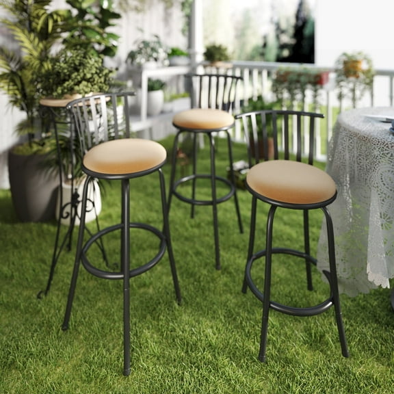 Homy Casa 3-Piece Adjustable Height Outdoor Bar Stools, 24" & 29" Heights, Metal Frame, Weather-Resistant, Swivel Design, Brown