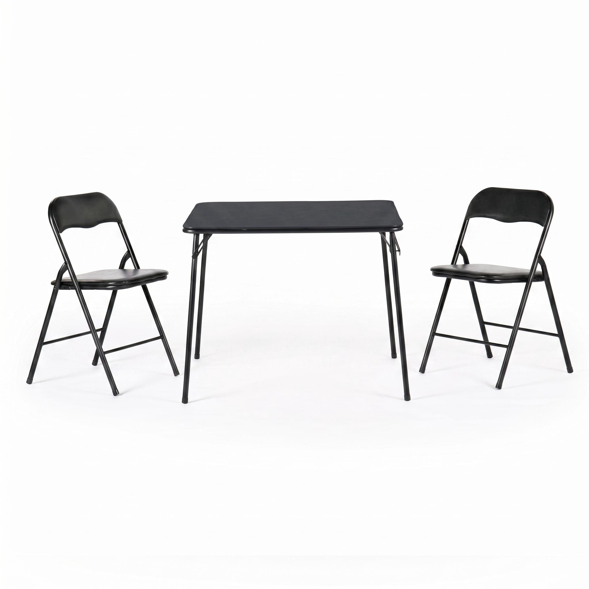 Homy Casa 3-Piece Folding Table Set with 2 Chairs, Square Space-Saving Table Set, Black