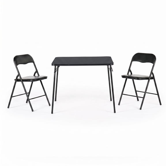 Homy Casa 3-Piece Folding Table Set with 2 Chairs, Square Space-Saving Table Set, Black
