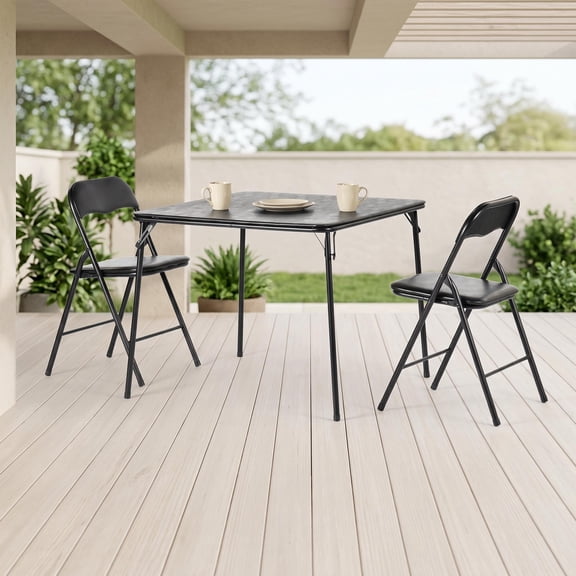 Homy Casa 3-Piece Folding Table Set with 4 Chairs, Square Card Table for Dining and Game Night