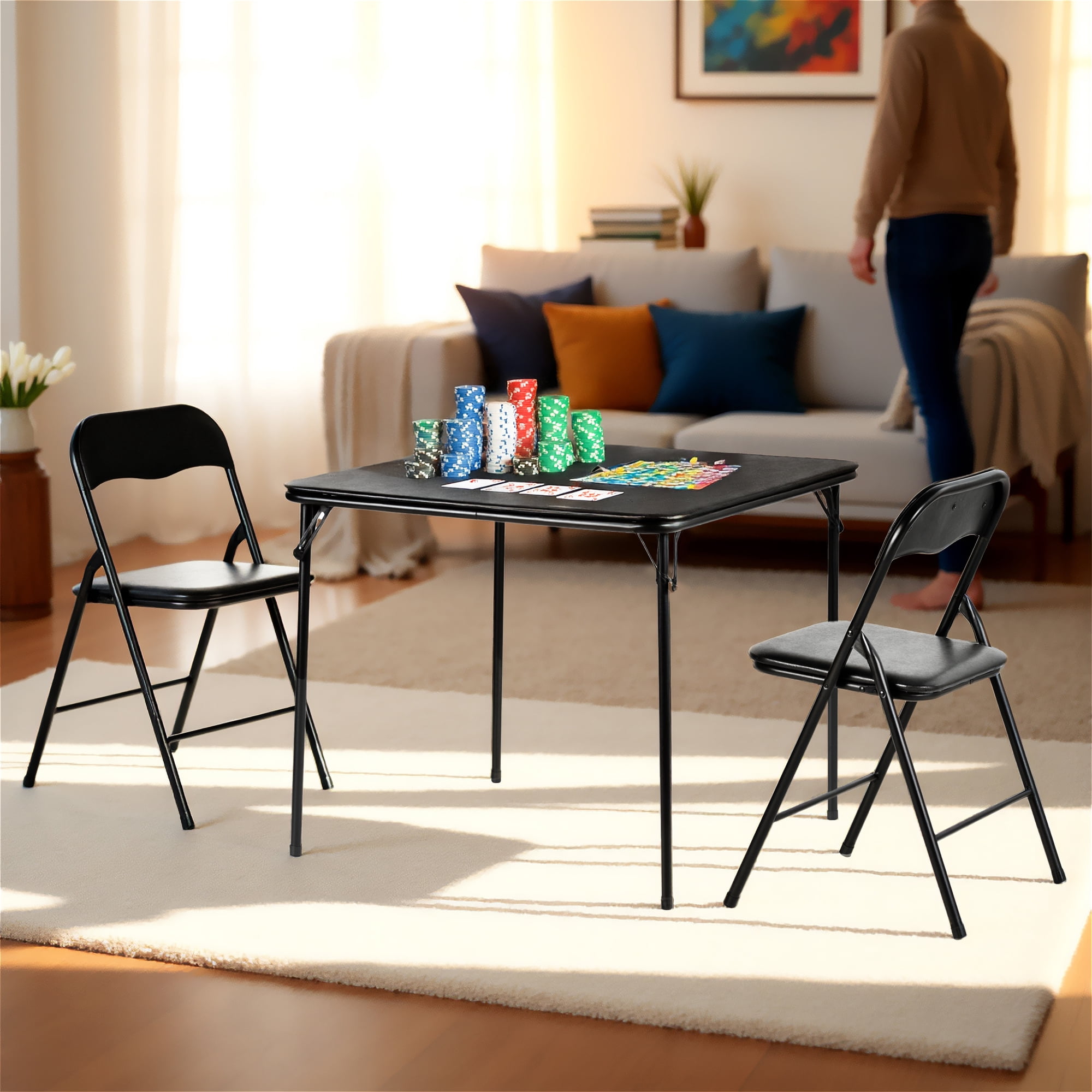 Homy Casa 3-Piece Game Card Table Set, with Folding Chairs for Poker ...