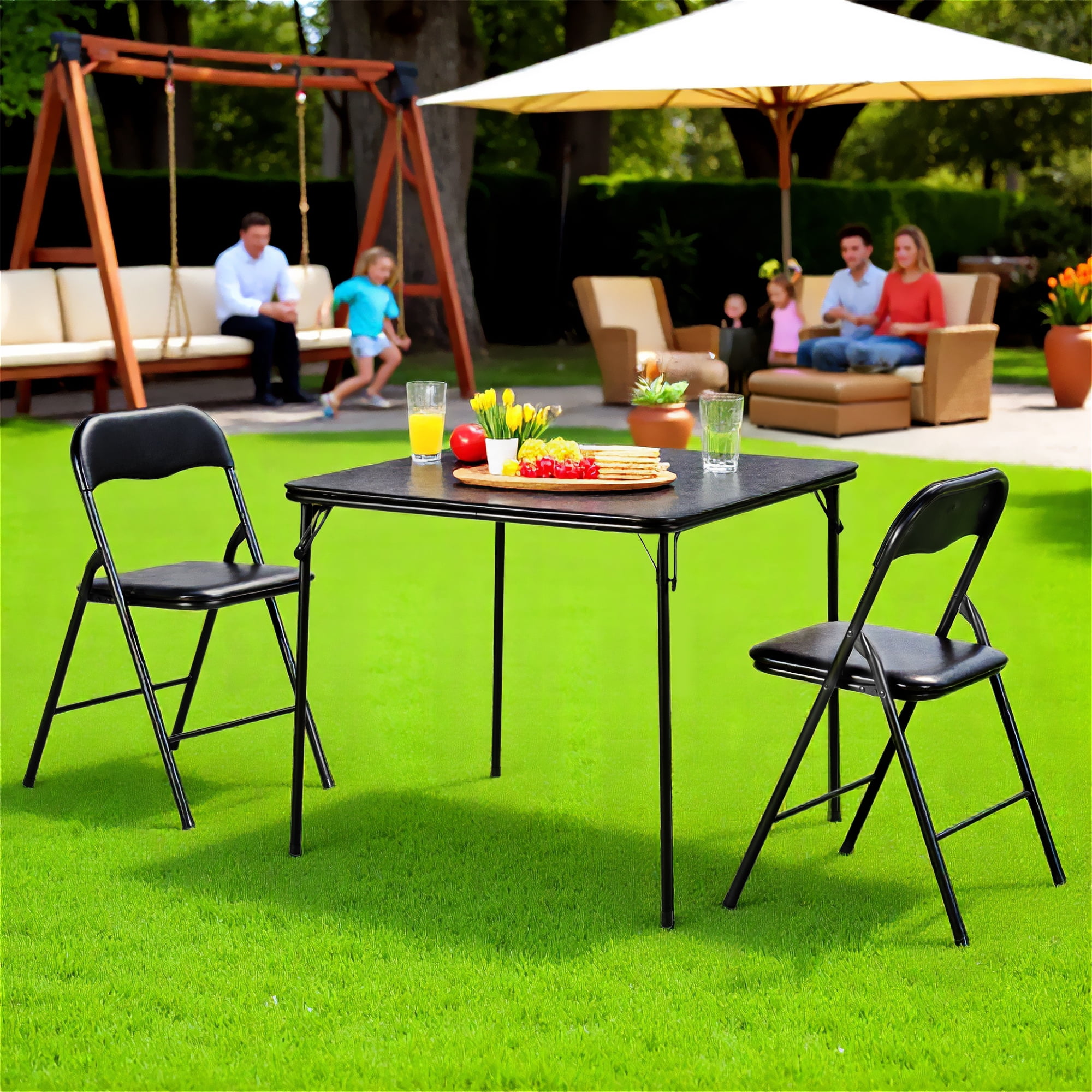 Homy Casa 3-Piece Patio Furniture Set with Folding Table and 2 Chairs, Outdoor Patio Set, Black