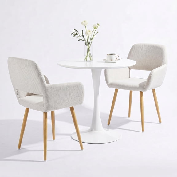 Homy Casa 3-Piece Set, 31.5" Round Table with 2 Upholstered Chairs, Modern Small Kitchen & Breakfast Nook Table Set for Dining/Living Room, Beige/White