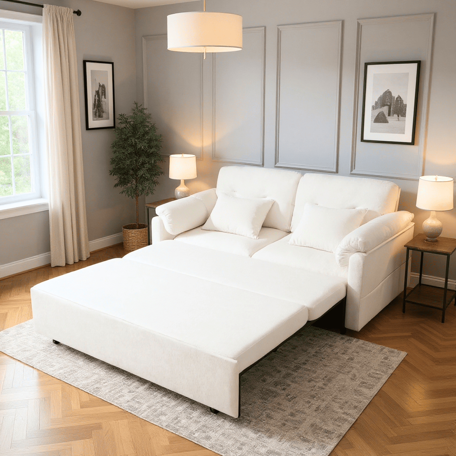 Homy Casa 3-in-1 Convertible Queen Sofa Bed with Storage, Pull Out Sleeper for Living Room & Apartment