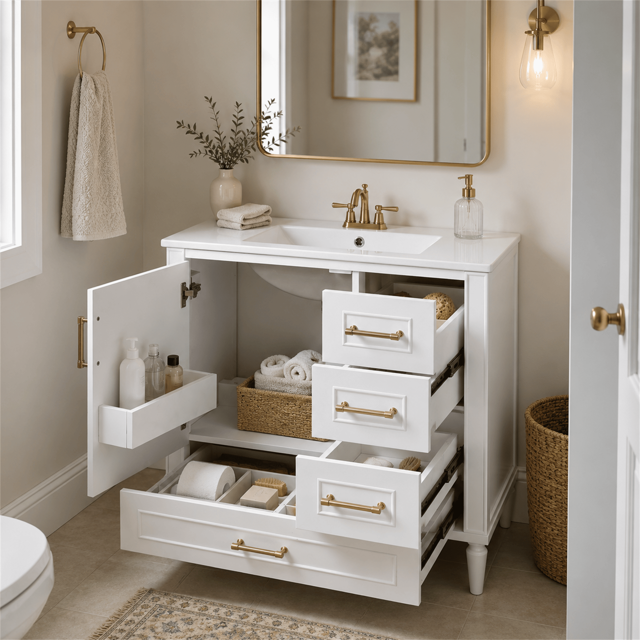 Homy Casa 30" Freestanding Bathroom Vanity with Ceramic Sink and Storage Cabinet White