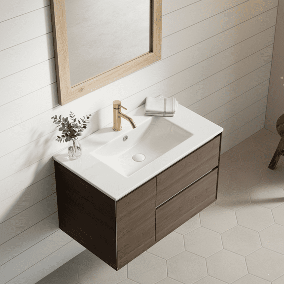 Homy Casa 30" Ceramic Shampoo Basin Countertop Drop-In Salon Wash Bowl with Fast Drain