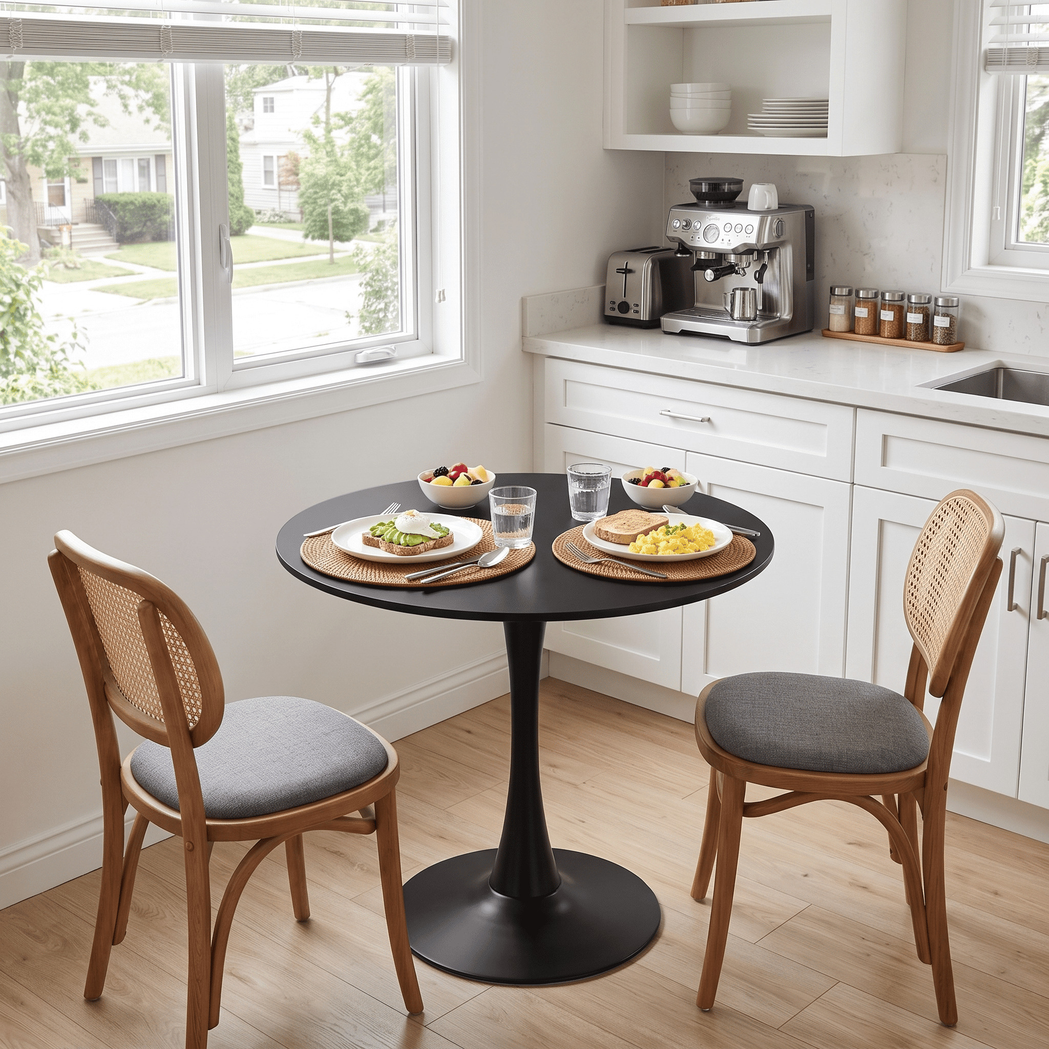 Homy Casa 31.5" Round Dining Table for 2, Mid-Century Pedestal Kitchen Table for Apartments, Black