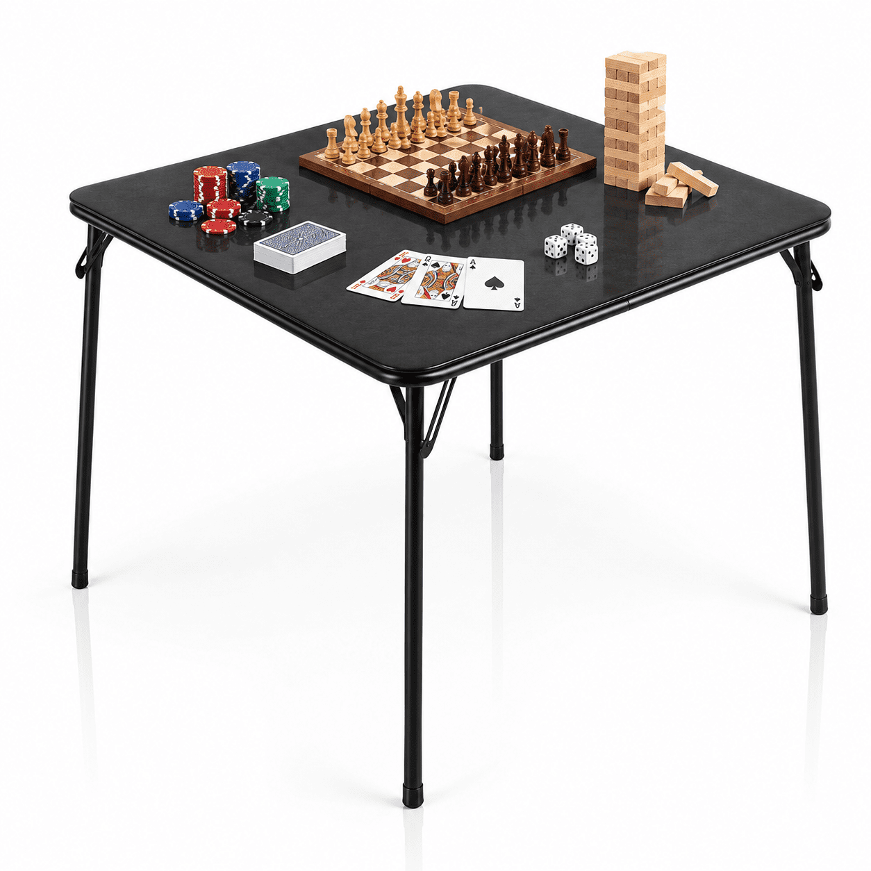 Homy Casa 31.5" Square Folding Card Table Portable Game Dining Table for Small Spaces Black