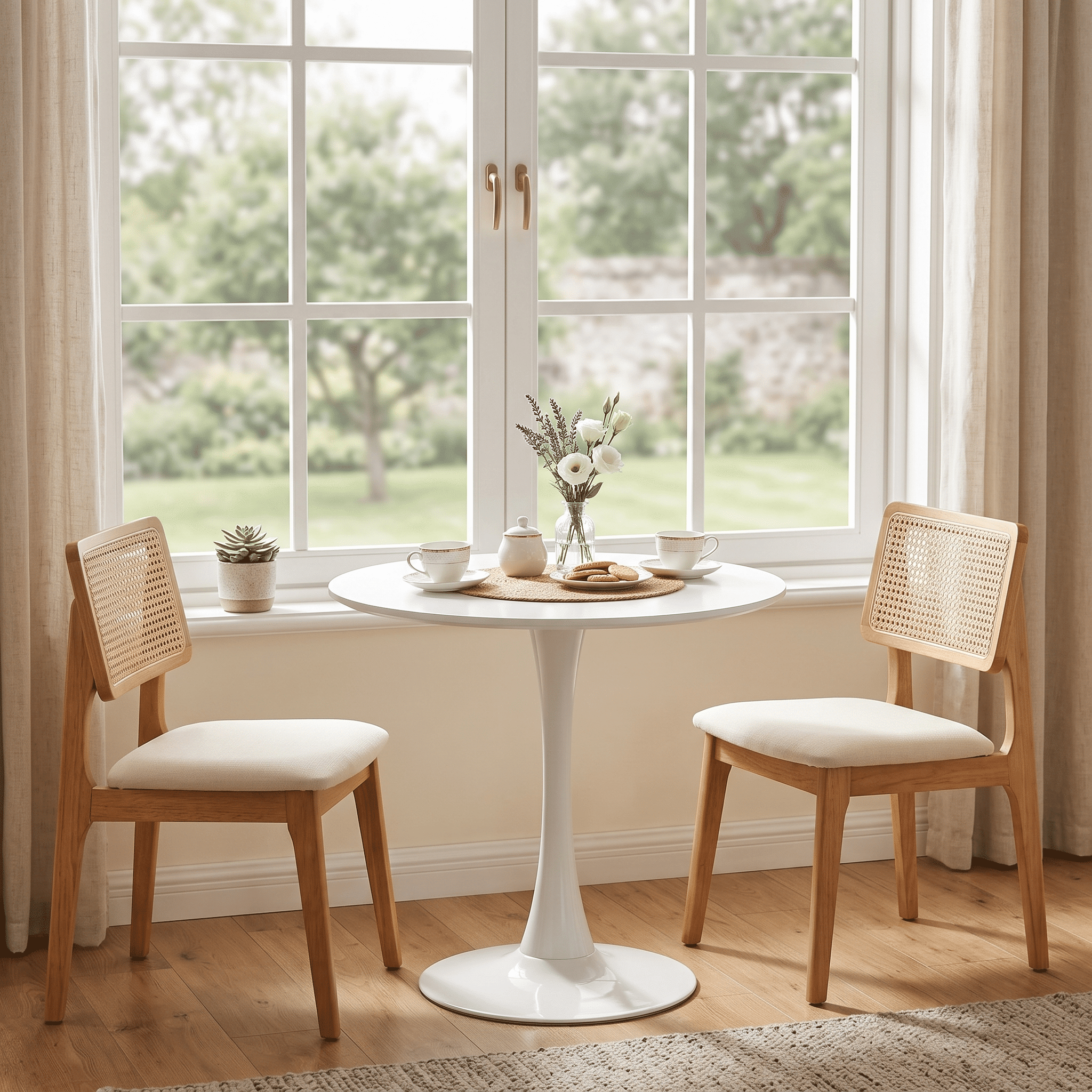 Homy Casa 31.5" Modern Round Dining Table for 2, Pedestal Kitchen Table for Small Spaces, White