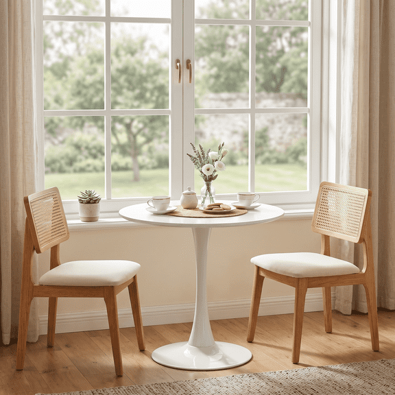 Homy Casa 31.5" Modern Round Dining Table for 2, Pedestal Kitchen Table for Small Spaces, White