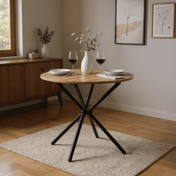 Homy Casa 31.5in Round Dining Table, Small Space Kitchen Table with Metal Legs for 2–4 People