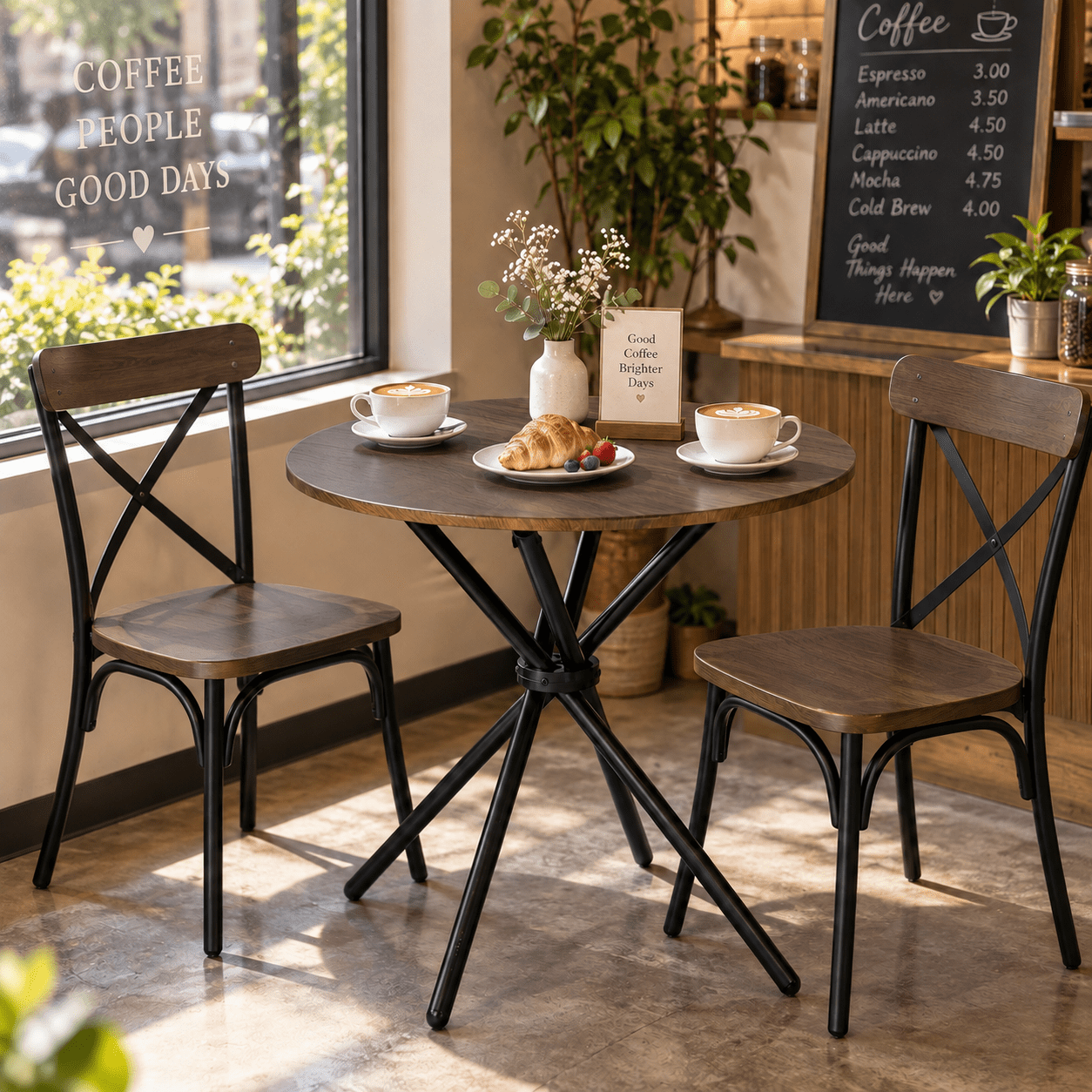 Homy Casa 31.5 in Round Dining Table for 2-4, Small Space Kitchen Table with Metal Legs, Espresso Brown
