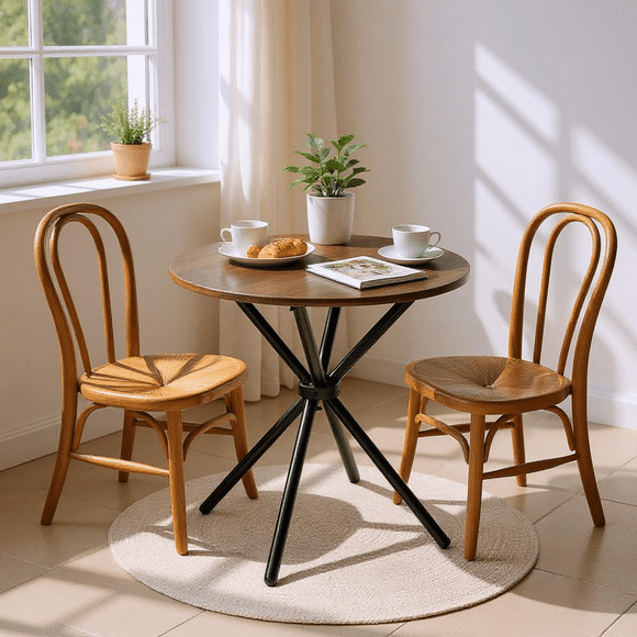 Homy Casa 31.5in Round Dining Table, Small Space Kitchen Table with Metal Legs for 2–4 People, Espresso