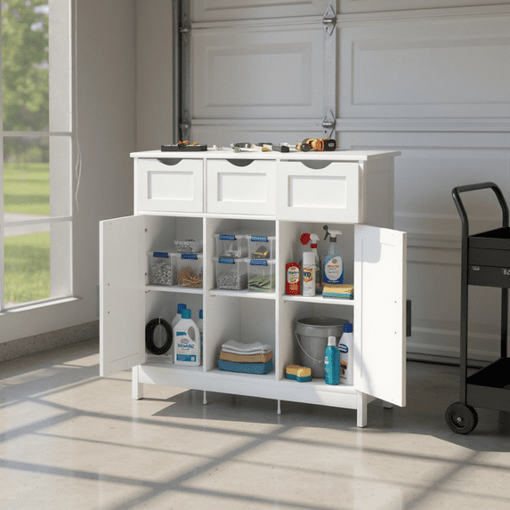 Homy Casa 31" Garage Cabinet with Drawers & Shelves, for Storage Organization, White