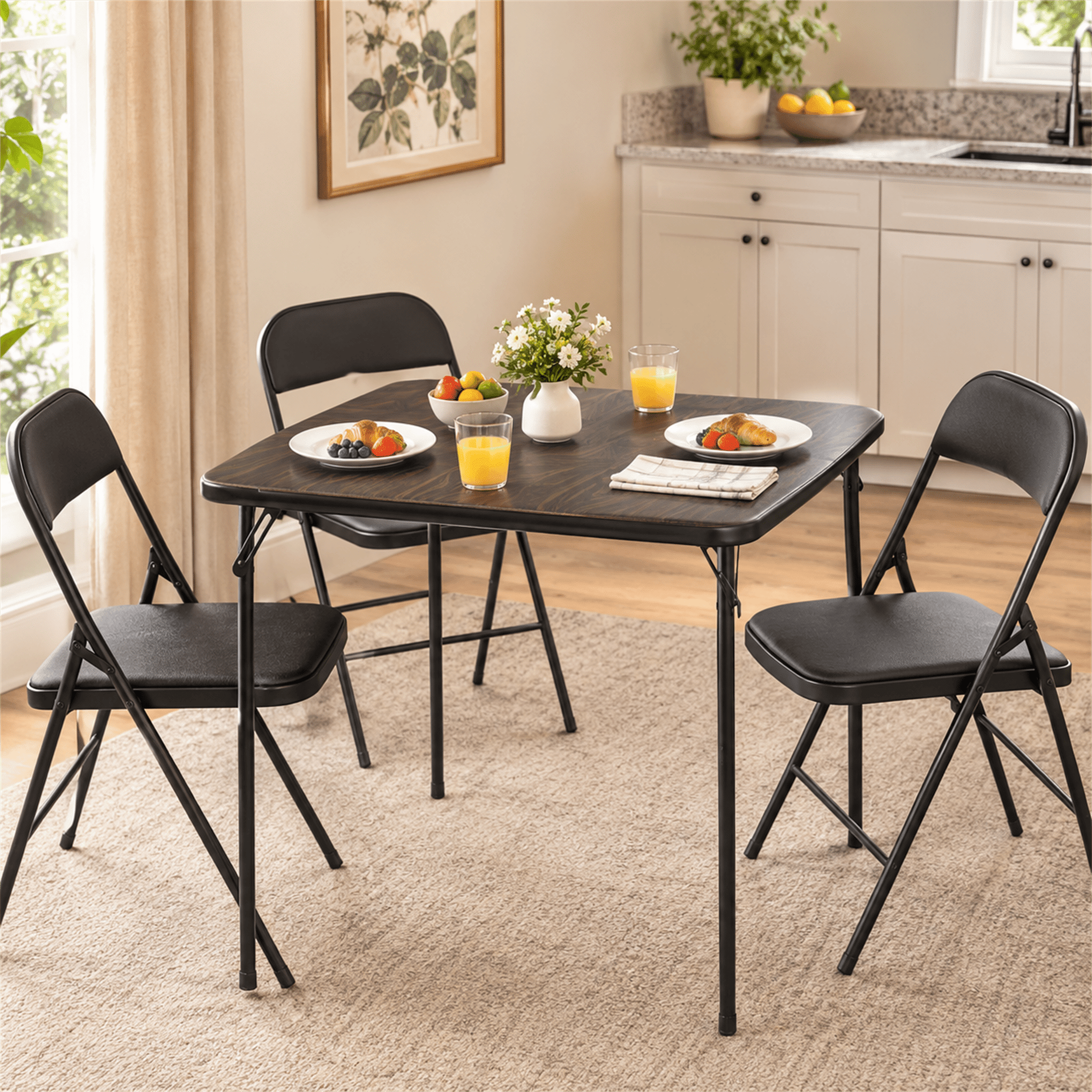 Homy Casa 34" Square Folding Card Table, Portable Wood Grain Table for Dining and Games, Walnut