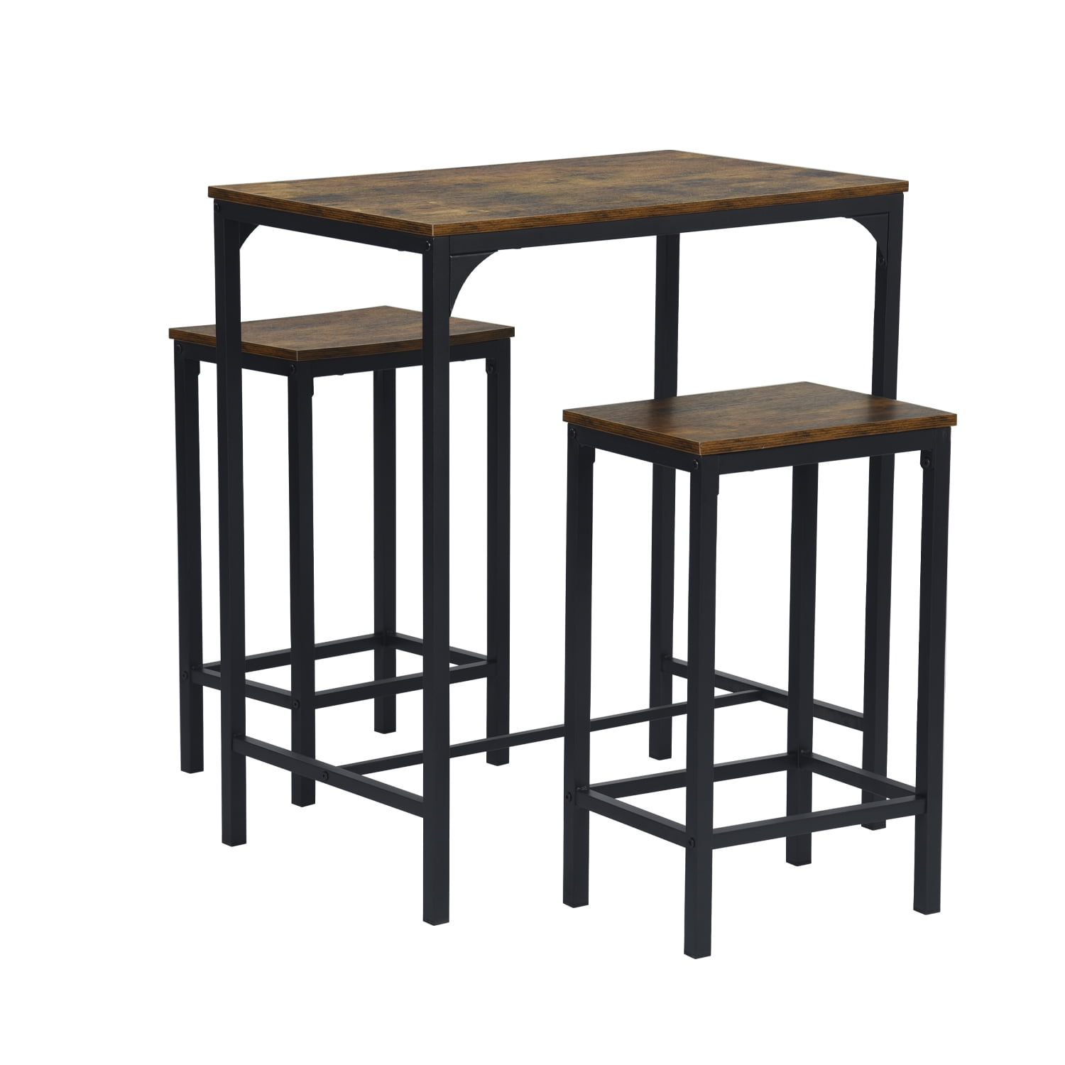 Homy Casa 35.4" Bar Table with 2 Stools, 3-Piece Set, Brown, Perfect for Small Spaces and Home Bars