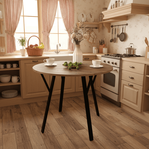 Homy Casa 35.4" Round Dining Table, Modern Wood Grain Kitchen Table for 24 People