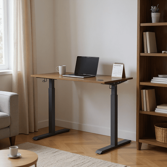 Homy Casa 48" Electric Standing Desk with Hooks and Cable Hole for Home Office, Walnut Top