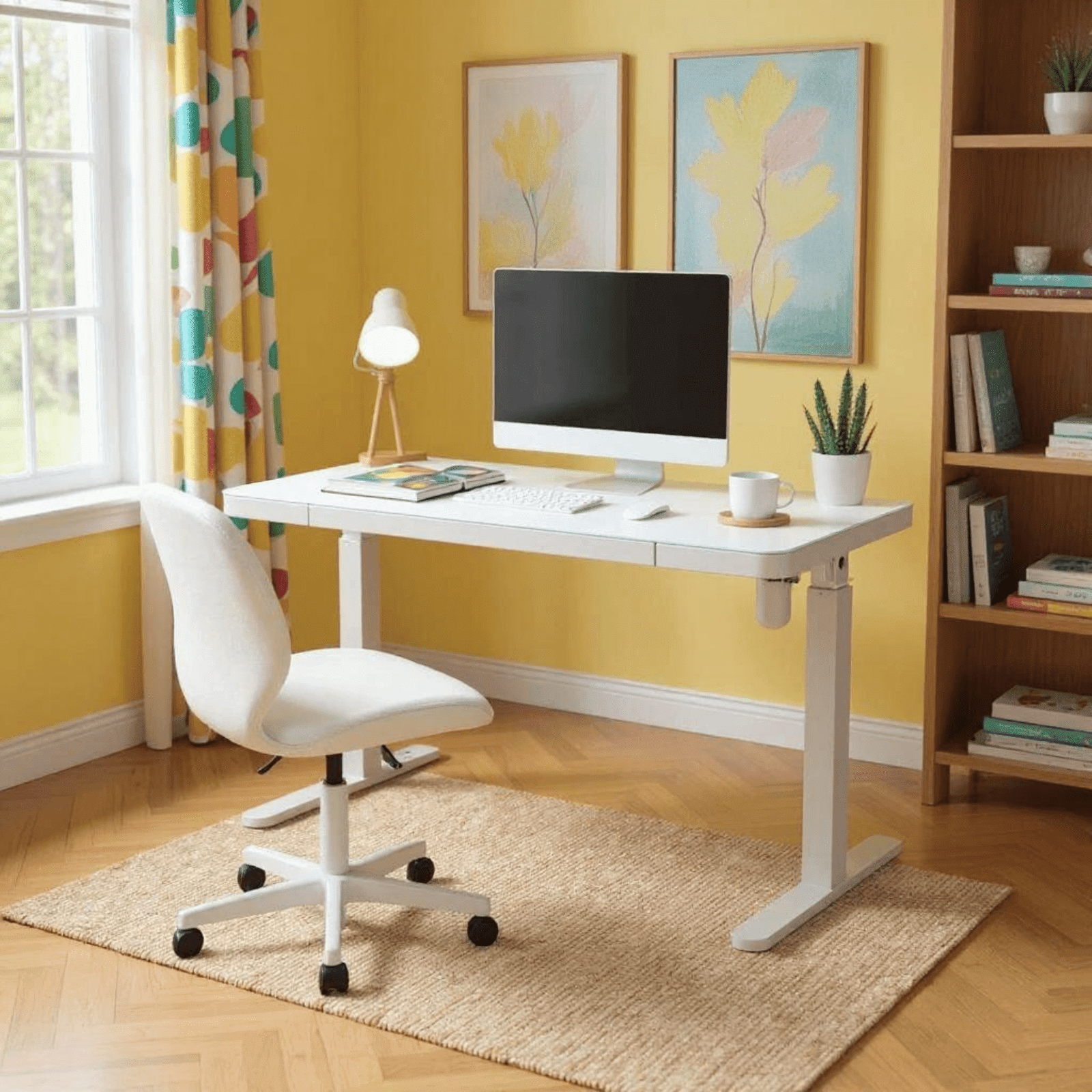 Homy Casa Height Adjustable 48" Electric Standing Desk with Glass Top and Drawer for Home Office