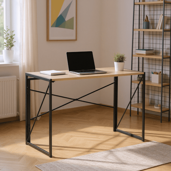 Homy Casa 39 Folding Desk Table for Home Office, Small Apartment, Craft or Study, Light Oak
