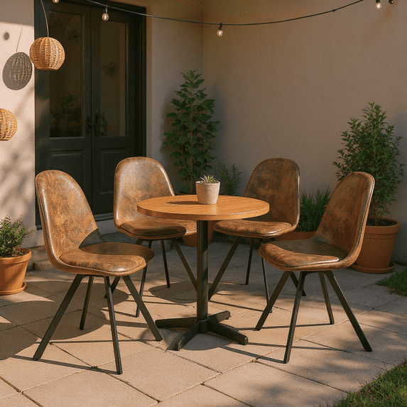 Homy Casa 4-Piece Dining Chairs Set, Faux Suede Upholstered with Metal Legs, Indoor & Outdoor, Brown