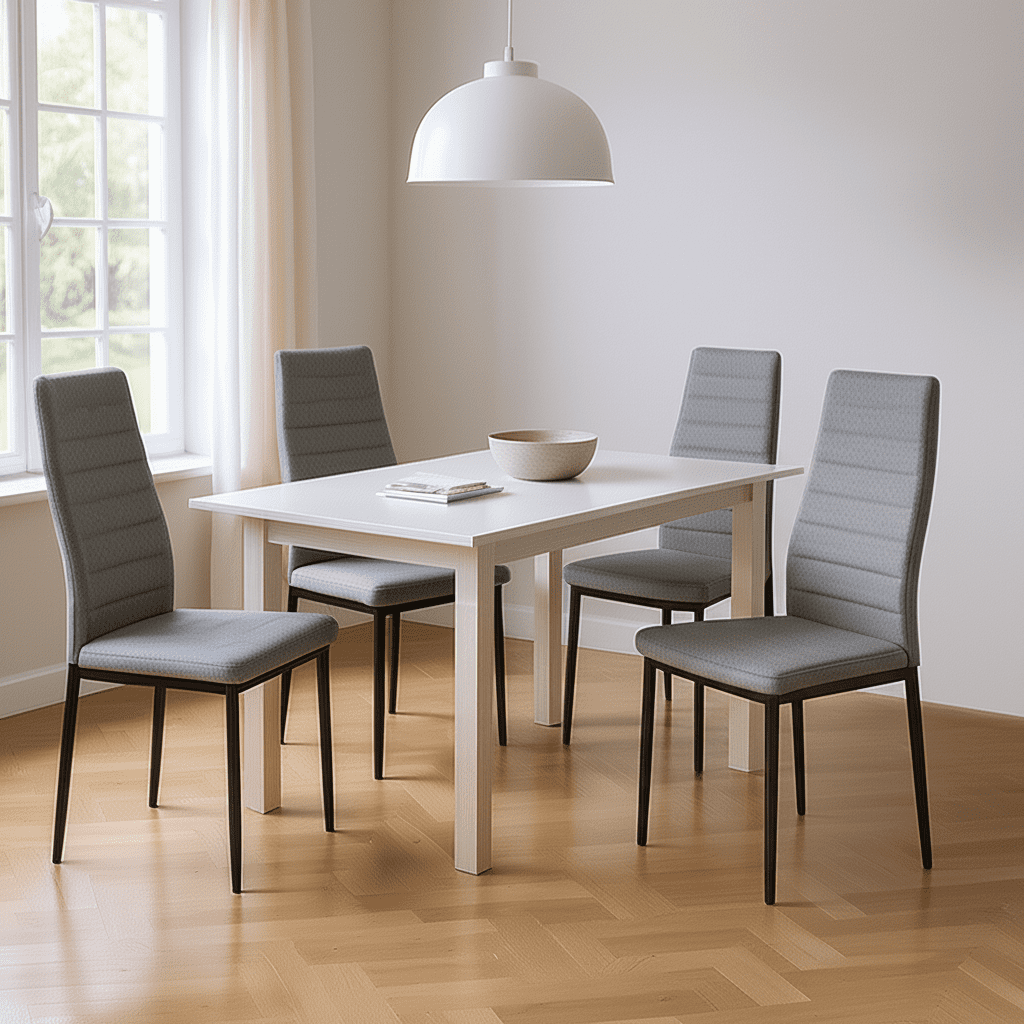 Homy Casa Set of 4 Upholstered Dining Chairs, Slim-Back Fabric Seat with Metal Legs, Gray