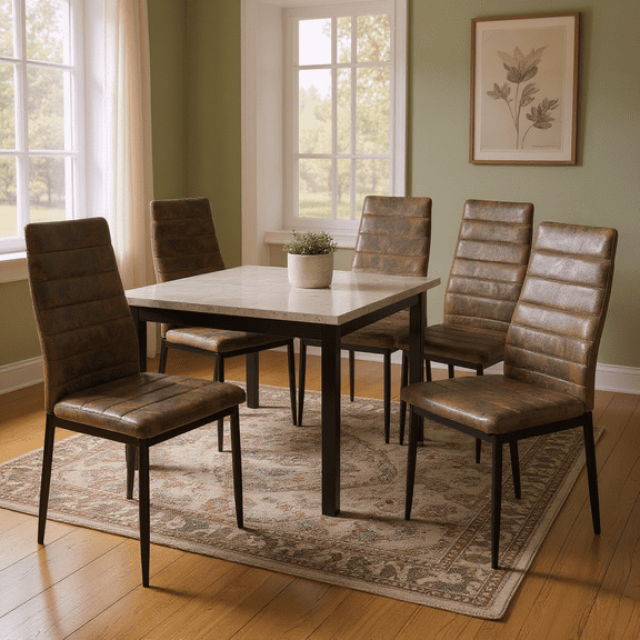 Homy Casa Set of 4 Upholstered Dining Chairs, Slim-Back Fabric Seat with Metal Legs, Vintage Brown