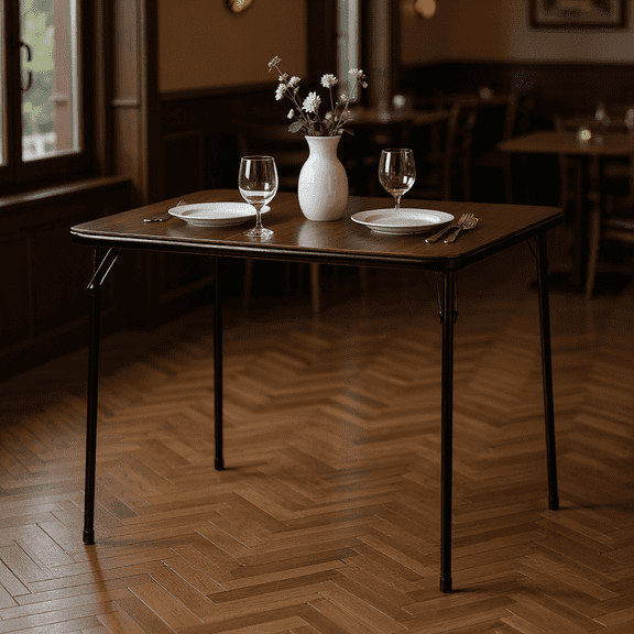 Homy Casa Hotel Lounge Folding Table, 33.9 Inch, Foldable and Space-Saving, Perfect for Hotel Lobbies or Waiting Areas, Brown