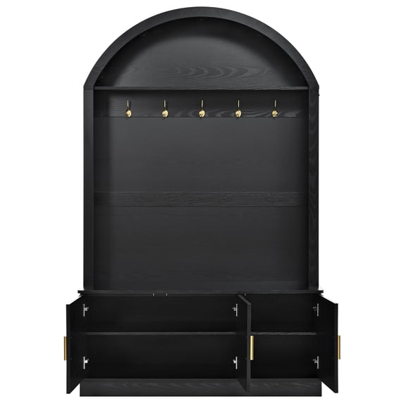 Homy Casa 46.4" Entryway Hall Tree with Coat Rack, Bench, Lower Cabinets & Hooks, Black