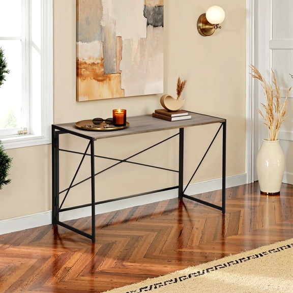 Homy Casa 47" Folding Table, Dark Walnut Wood Top with Black Metal X-Frame for Home Office or Dorm Use