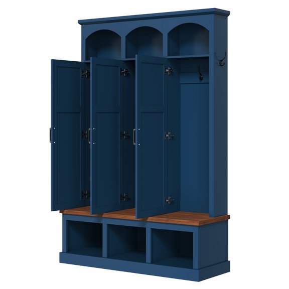 Homy Casa 49.2" Mudroom Hall Tree with Built-in Bench, Coat Rack, Doors & Shoe Storage, Blue