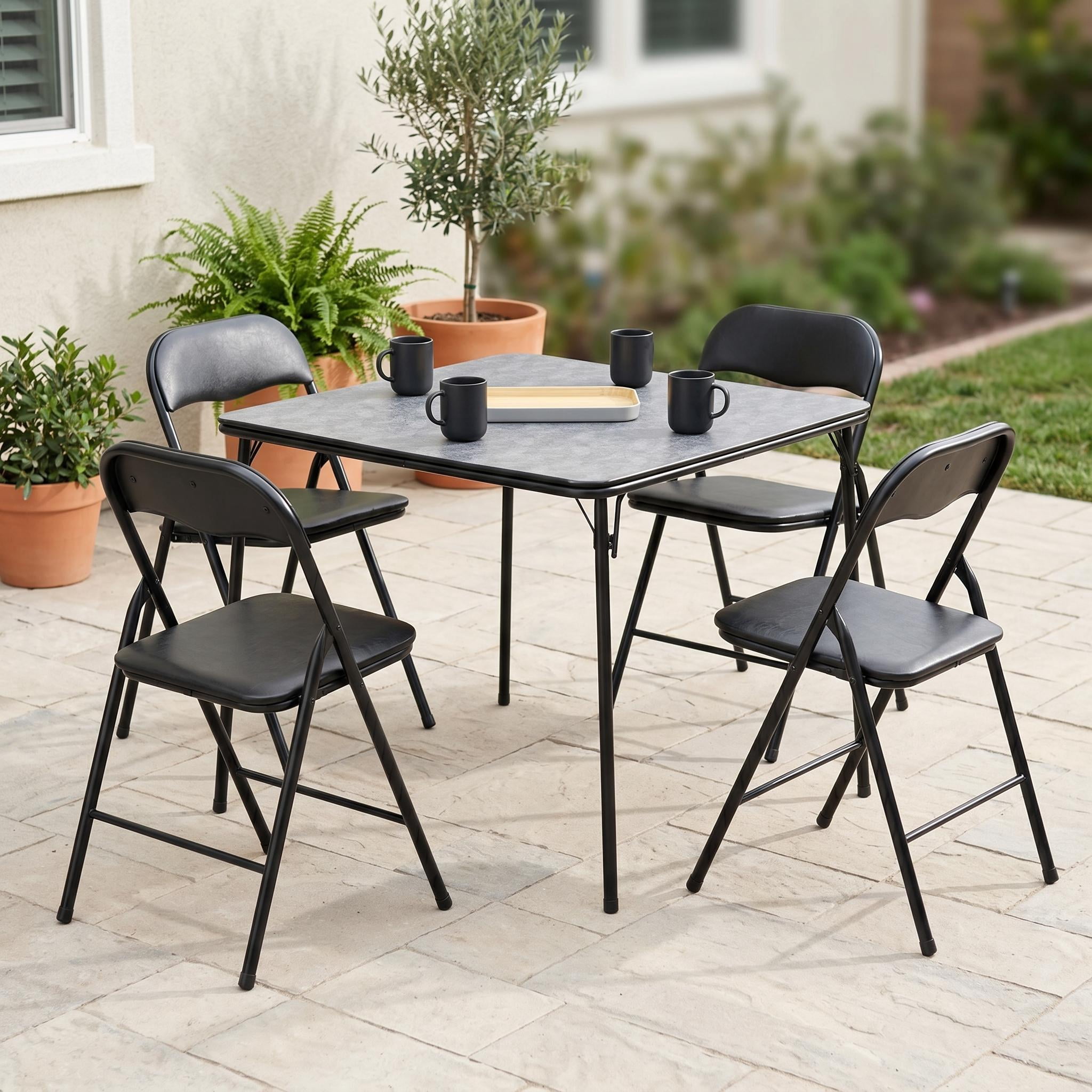 Homy Casa 5-Piece Folding Table Set with 4 Chairs, Square Card Table for Dining and Game Night