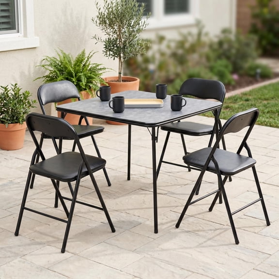 Homy Casa 5-Piece Folding Table Set with 4 Chairs, Square Card Table for Dining and Game Night