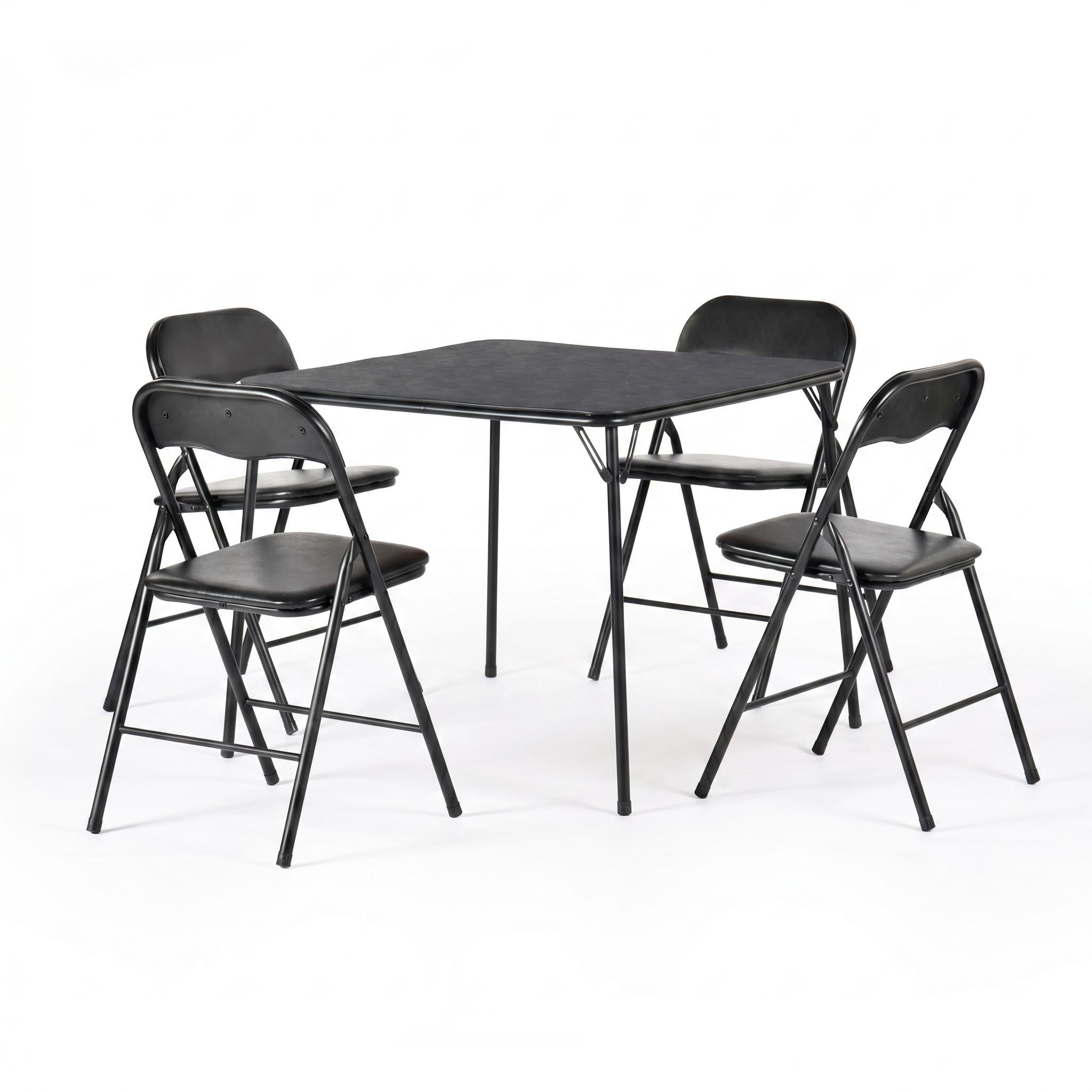 Homy Casa 5-Piece Folding Table Set with 4 Chairs, Square Space-Saving Table Set, Black