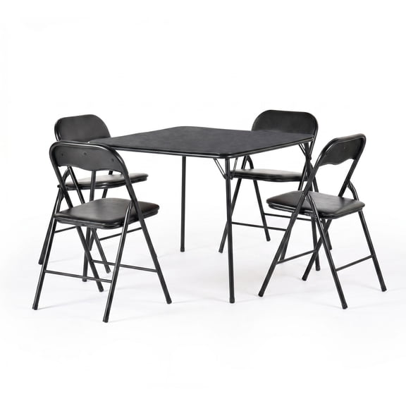 Homy Casa 5-Piece Folding Table Set with 4 Chairs, Square Space-Saving Table Set, Black