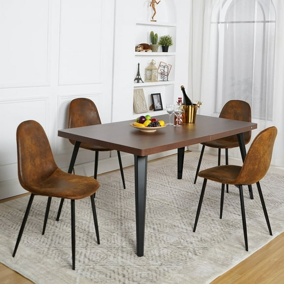 Homy Casa 5-Piece Kitchen Dining Set with Dining Table and Set of 4 Side Chairs, Rectangular Table Set for Restaurant, Coffee Shop, Dark Walnut