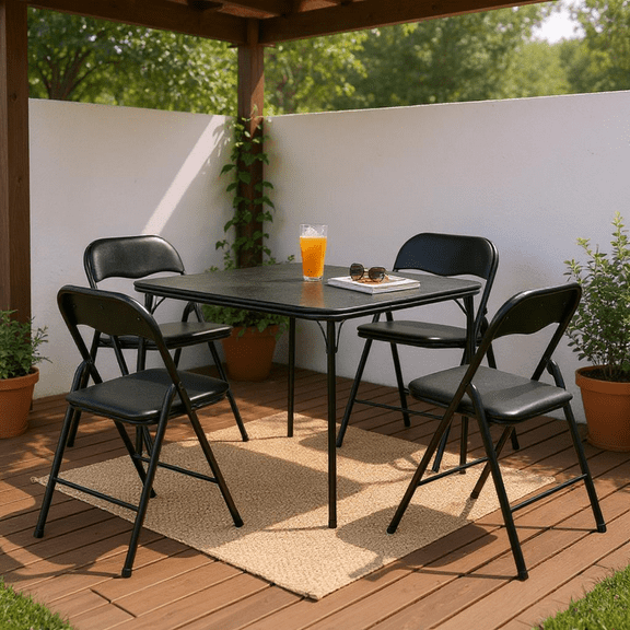 Homy Casa 5-Piece Patio Furniture Set with Folding Table and 2 Chairs, Outdoor Patio Set, Black