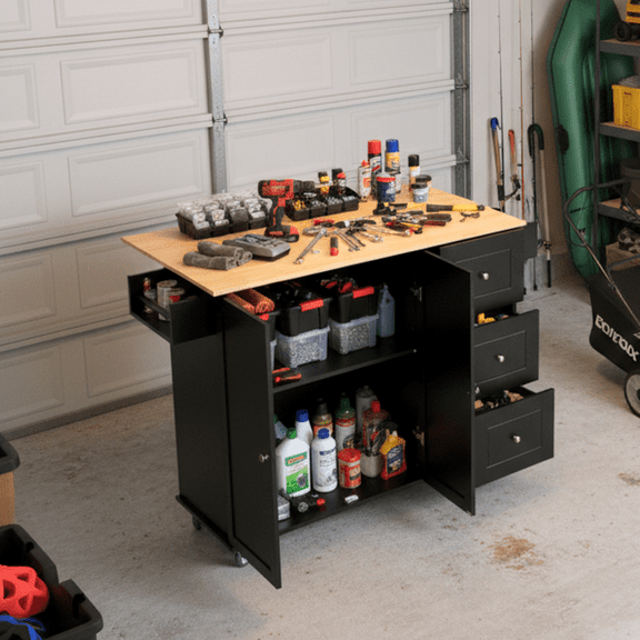 Homy Casa 52" Rolling Garage Storage Cabinet with 3 Drawers, Storage Cabinet, for Garage Party, Black