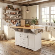 Homy Casa 55.7 Folding Kitchen Island with Power Outlet, Dual Drop Leaves and Storage Drawers