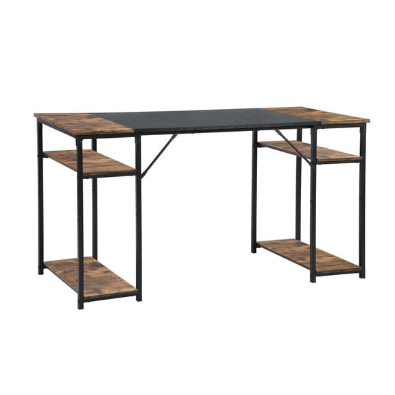 Homy Casa 55Inch Study Writing Table Computer Desk with 4 Storage Shelves Space Saving for Home Office, Modern Simple Style PC Metal Frame Desks, Black Brown