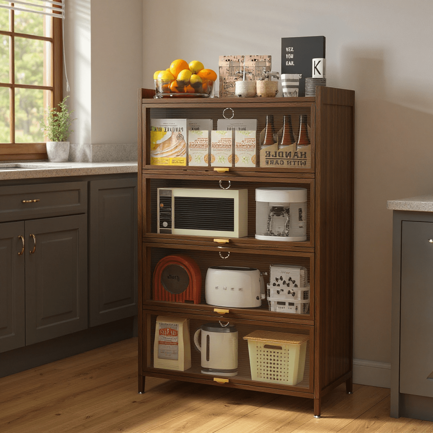 Homy Casa 57" Tall Storage Cabinet with Flip-Up Doors, Vertical Organizer for Entryway and Dining Room