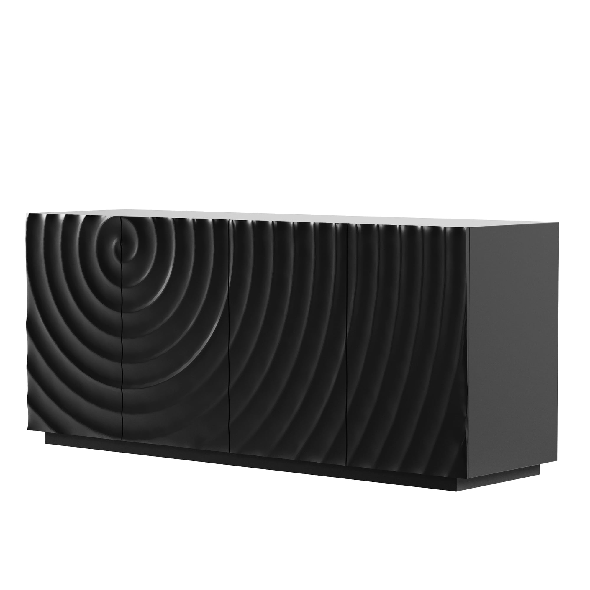 Homy Casa 59 in Modern 4-Door Buffet Cabinet with Sculpted 3D Wave Front for Dining Room Black
