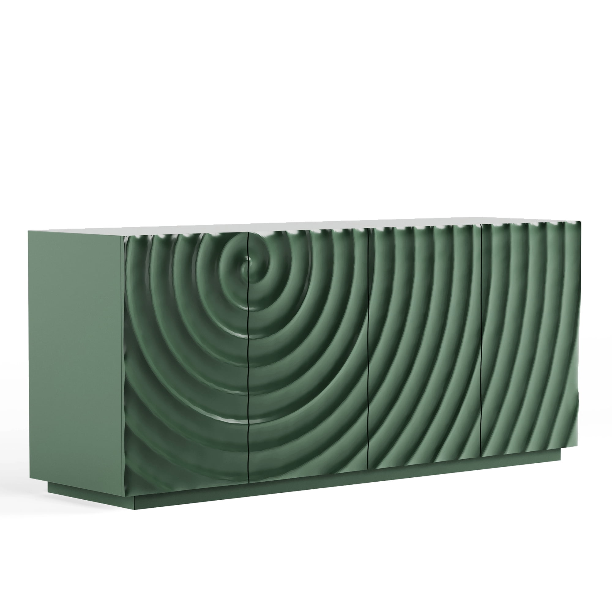 Homy Casa 59 in Modern 3D Ripple 4-Door Credenza Buffet Cabinet for Dining Room Green